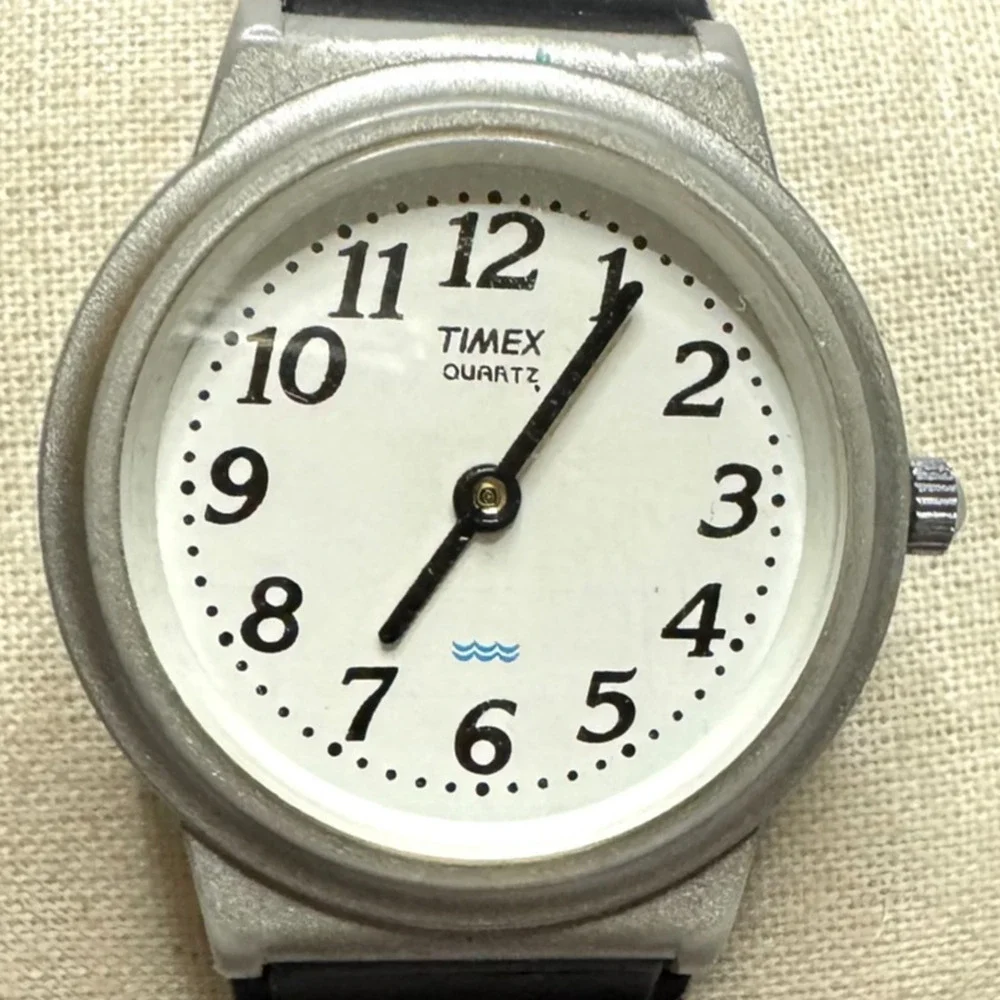 Vtg TIMEX Womens Watch 90s Y2K Black Silver White Quartz Water Resist New Batt